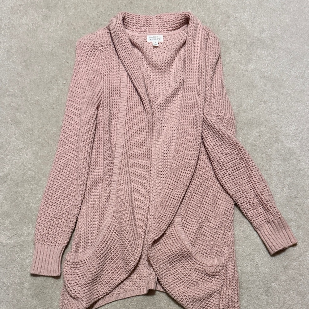 Market & Spruce Dusty Pink Open-Front Knit Cardigan